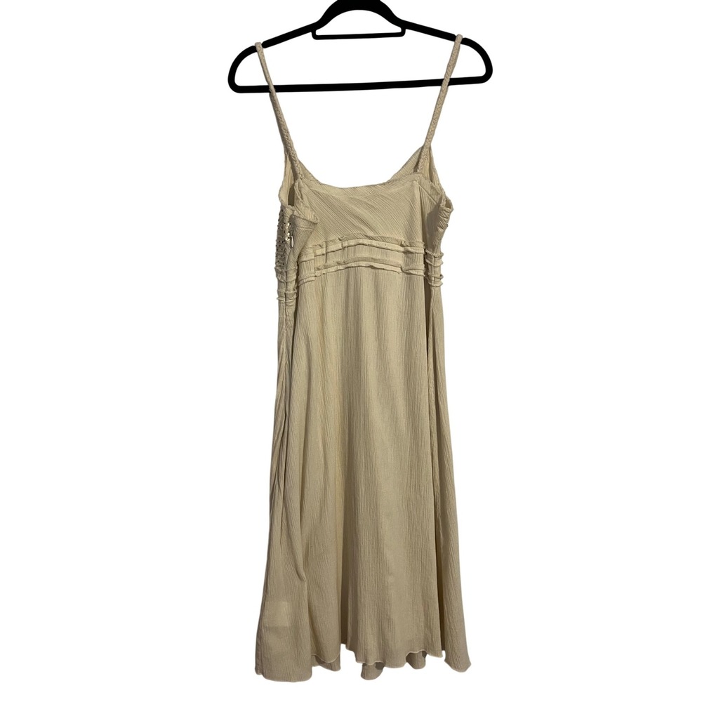 VTG Y2K Old Navy Cream Beaded Neutral Braided Faux Wrap Midi Dress Size 8 Medium - Picture 4 of 9